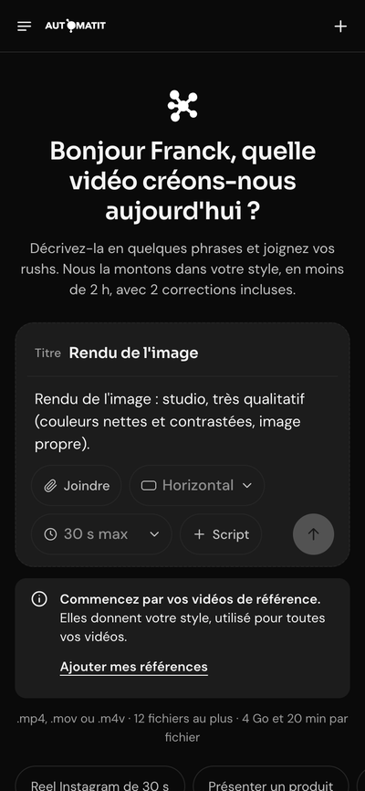 L'espace client&nbsp;: décrire la vidéo et joindre ses rushs