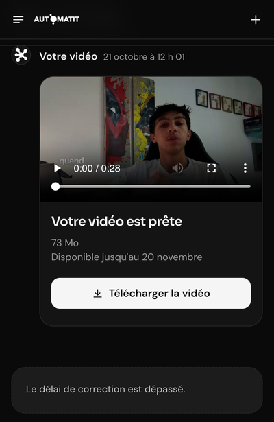 L'espace client&nbsp;: la vidéo « Rendu de l'image » prête à télécharger